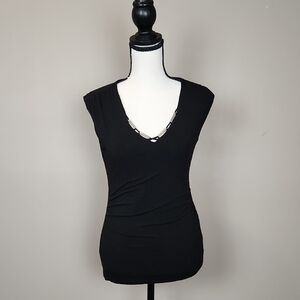 White House‎ Black Market Black Sleeveless Embellished Top XXS